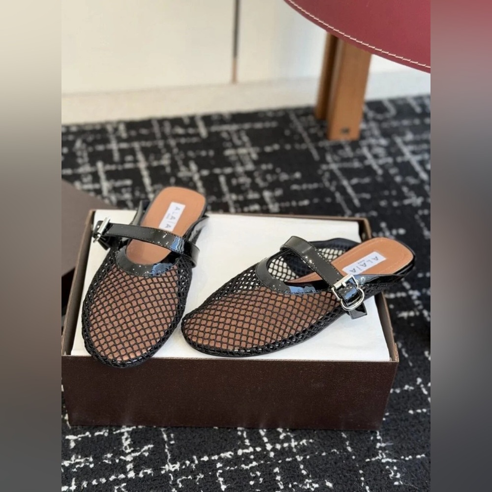 Alaia Mesh Buckle Mule Slippers - Picture 1 of 8